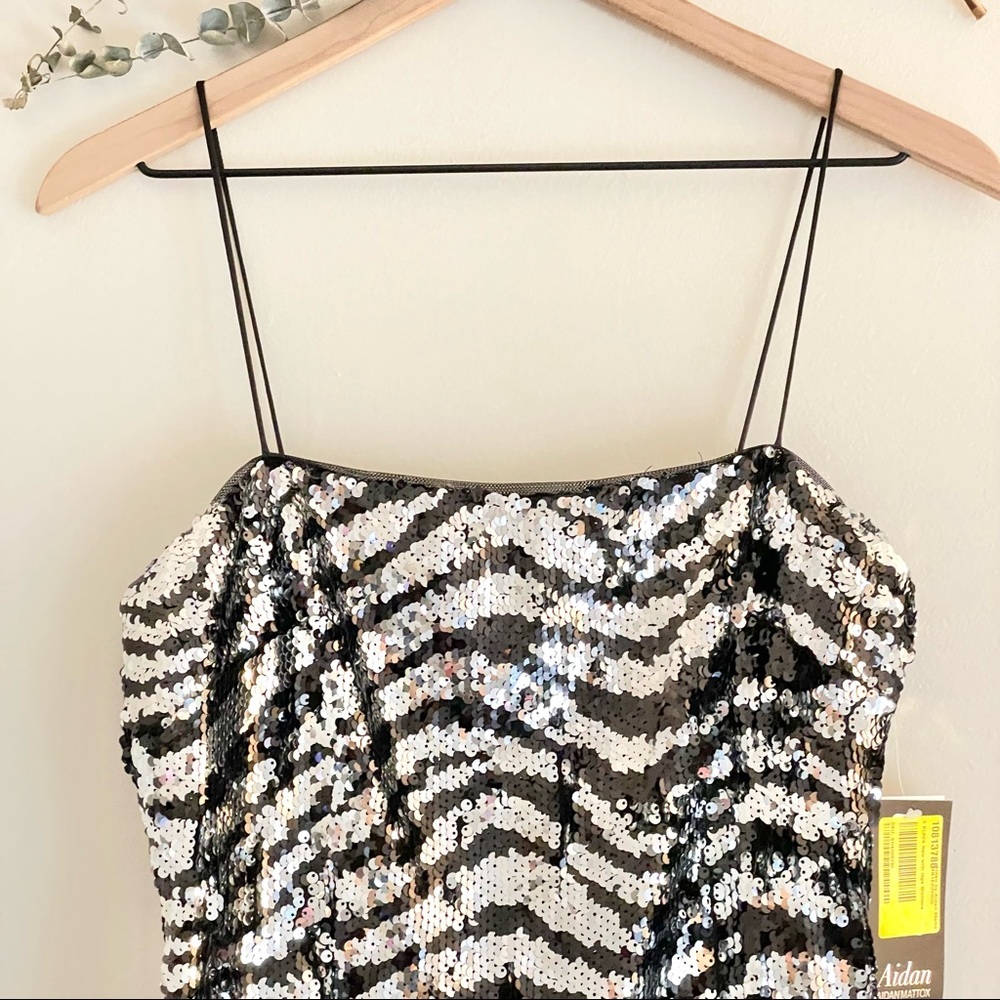 Aidan Mattox Zebra Sequin Dress Black Silver 6 NWT - Picture 8 of 16
